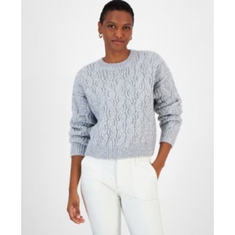 Wild Fable‎ Gray Cable Knit Crewneck Sweater XL NWT Chunky Fuzzy Pullover